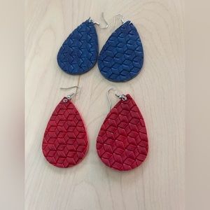 2 Pair Faux Leather Drop Earrings NWOT